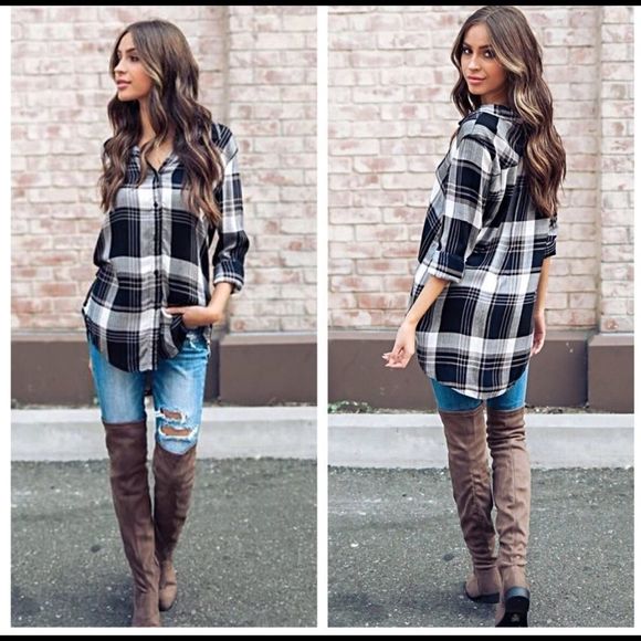 Boutique Tops - ◼️PLAID BLACK/WHITE TOP SIZE SMALL NWT ◼️